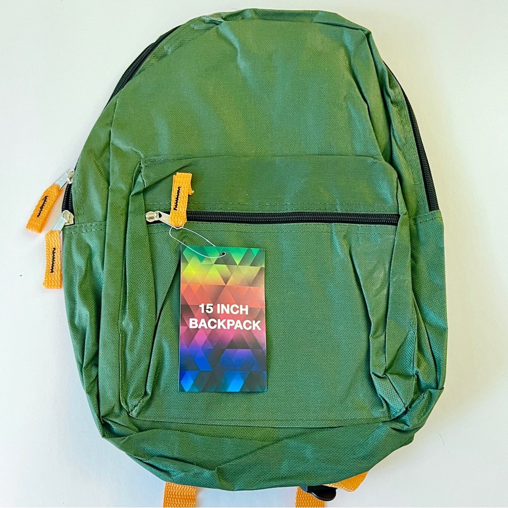 NEW 15” Backpack, Green/Orange Color